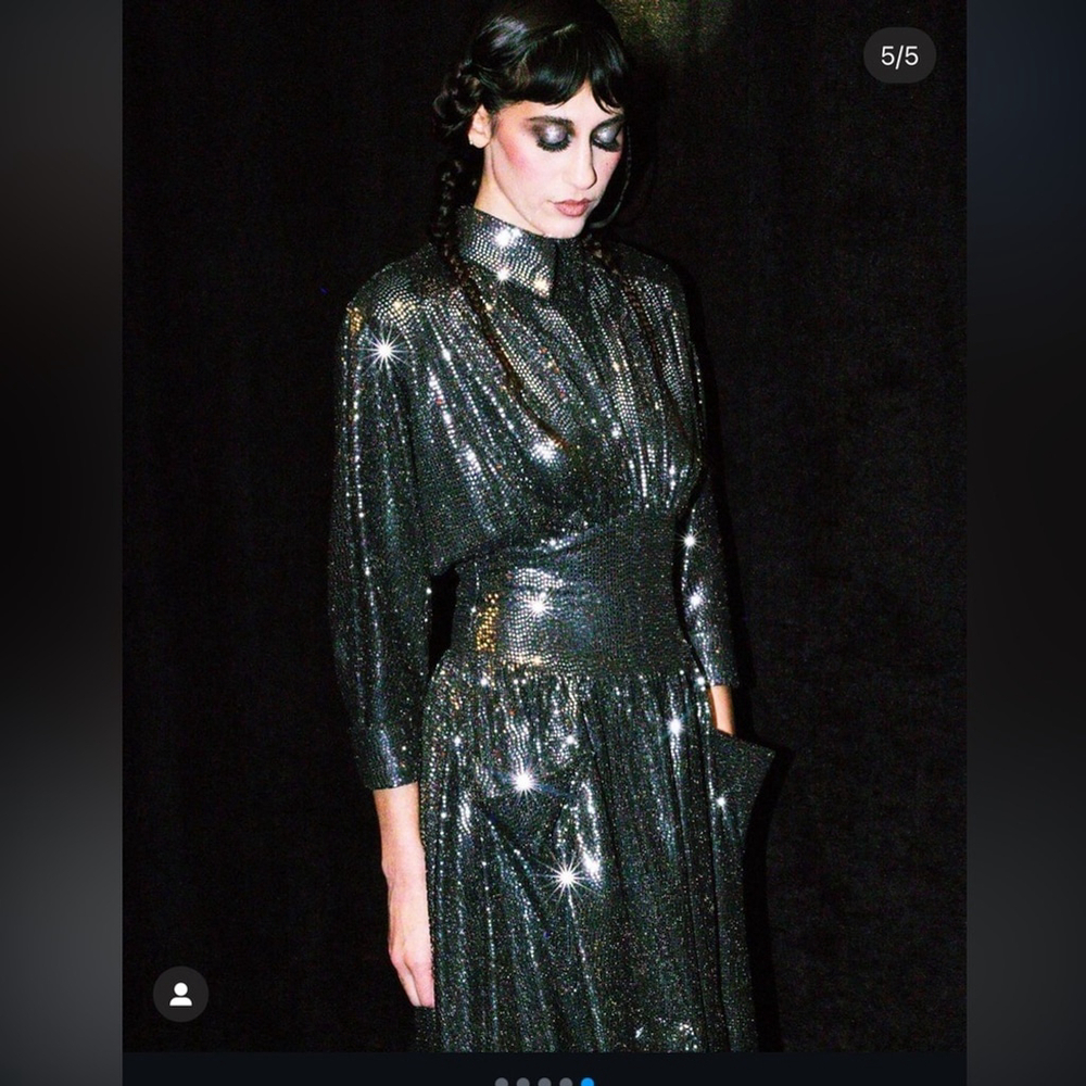NWT Batsheva Goldie Dress in Silver Sequin Designer Luxury Celeb Style